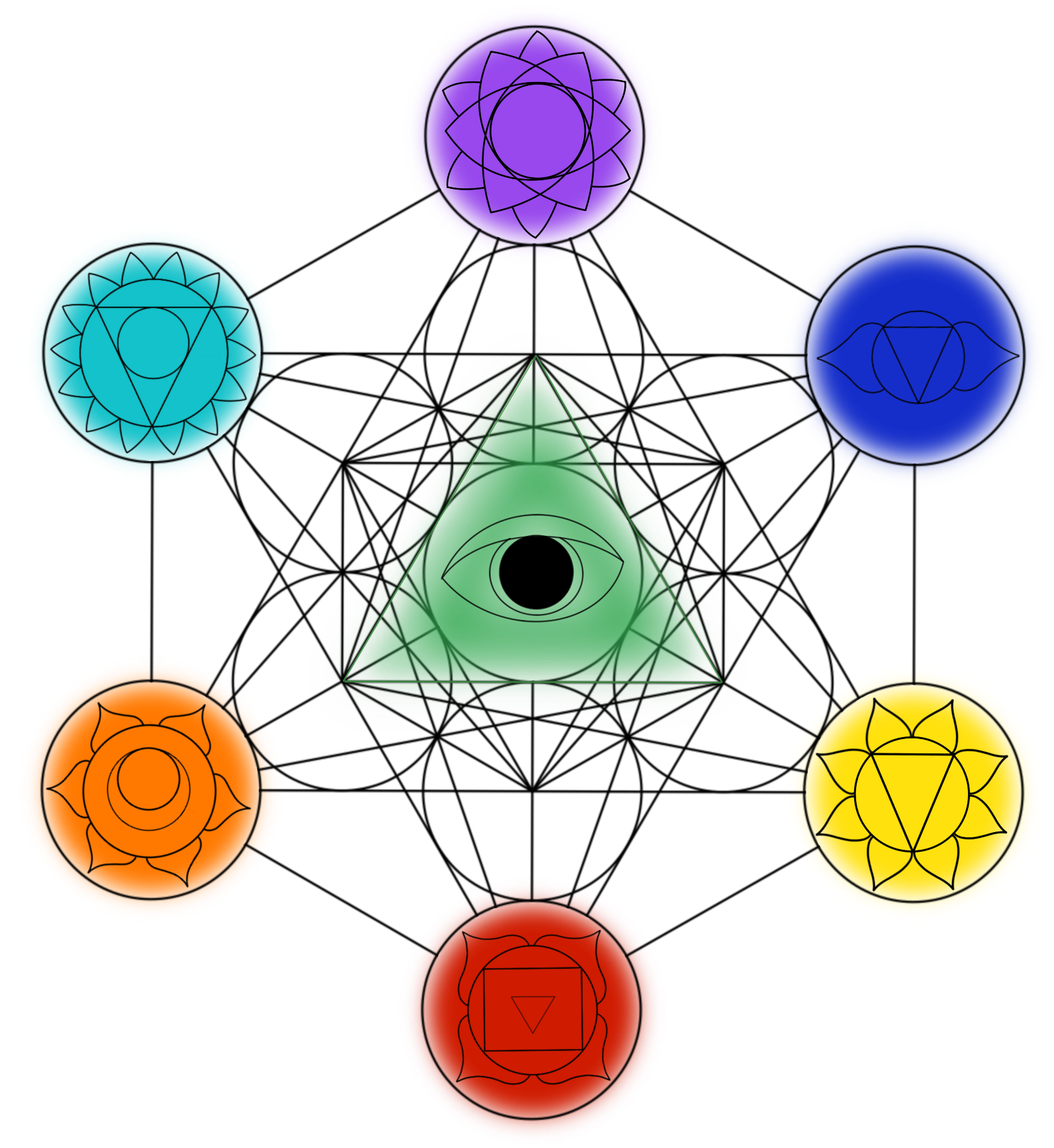 Logo Soulandlight, cube de Metatron avec chakras, spiritualité